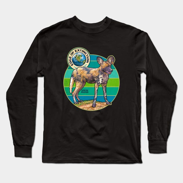 EDGE OF EXTINCTION African Wild Dog Long Sleeve T-Shirt by rorabeenie